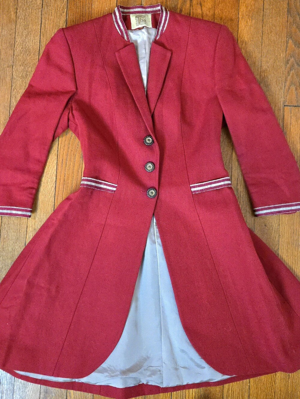 T.BA Red Cotton Linen Blend Tailored Flared Coat Made in Spain